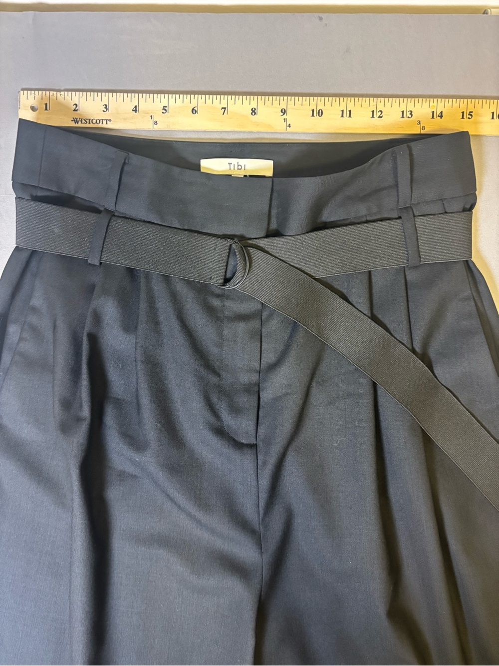 Tibi Wide Leg High Serge Pleated Paperback Belted Trousers in Black Size 6 - Picture 5 of 14